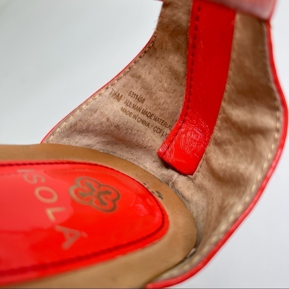 ISOLÁ Coral Peach Orange Snakeskin Gold Tipped T-Strap Cleopatra Sandals Shoes - Picture 8 of 12